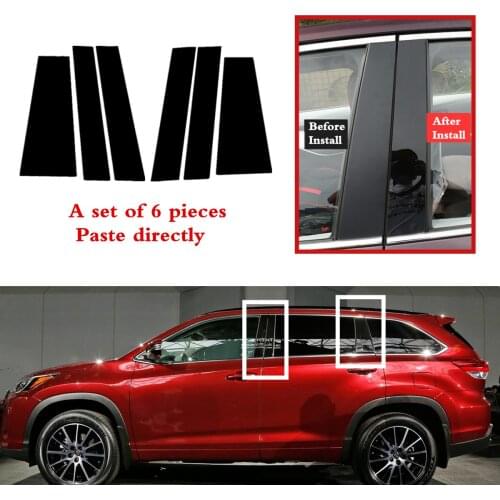 6pcs Set Gloss Black Cover Door Trim Pillar Posts Kit Fit For Toyota Highlander / Kluger _U5_ 2014 2015 2016 2017 2018 2019
