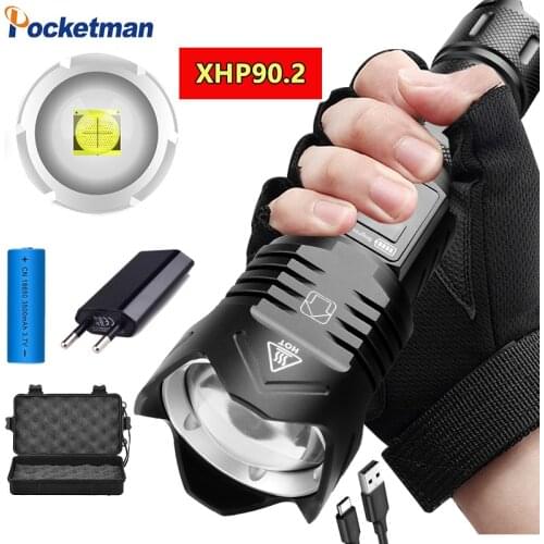 8000Lm XHP90.2 LED Flashlight USB Rechargeable Lantern Zoomable Torch Use 18650 Battery Waterproof Lamp For Camping,hunting