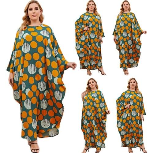 Abaya Polka Dot Long Dress For Women Abaya Arab Muslim Islamic Ramadan Batwing Sleeve Maxi Robe Turkish Loose Oversized Dresses