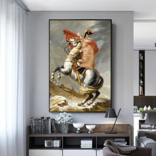 Abstract Funny Cat Riding A Horse Canvas Painting Wall Art Nordic Posters and Prints Wall Pictures for Living Room Decoration