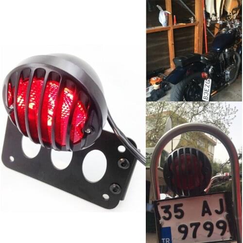 Aftermarket free shipping motor parts LED Iron Side Mount Tag License Plate Holder Bracket LED Tail Light For Harley Softail BK