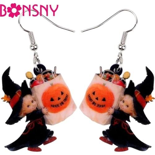 Bonsny Acrylic Halloween Sweet Angel Candy Bag Earrings Drop Dangle Party Decoration Costumes Jewelry For Women Girls Teens Gift