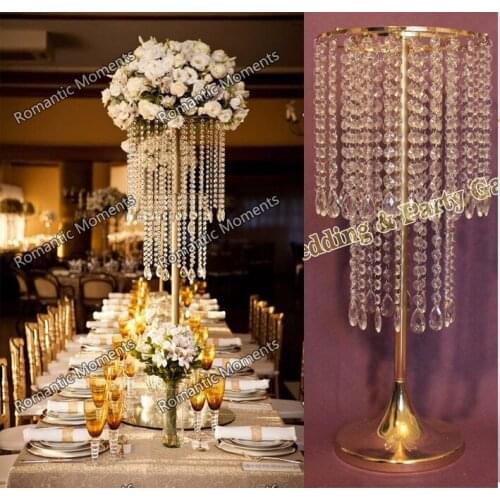 Free shipping 24.4"(H) Wedding Crystal Table centerpiece gold Flower Stand Wedding Chandelier,Wedding Supply 10pcs/lot