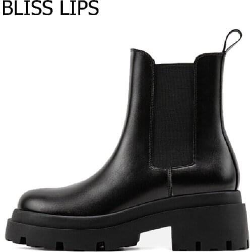 Chelsea Boots Chunky Boots Women Winter Shoes PU Leather Plush Ankle Boots Black Female Autumn Fashion Platform Booties