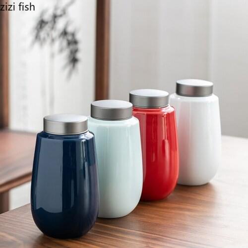 Tea Caddy Sealed Jar Ceramic Jar Tea Box Storage Tank Sugar Bowl Finishing Tank Home Food Container Decorative Jars Tea Tins