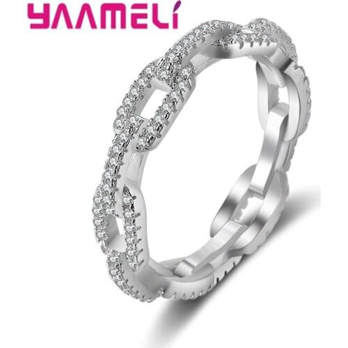 Elegant 925 Sterling Silver Clear AAA Zirconia Chain Ring Finger Rings for Women Engagement Wedding Statement Jewelry
