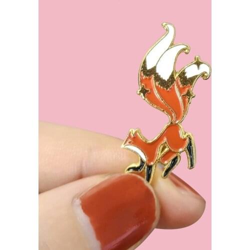 Nine-tailed Fox Enamel Pin Cartoon Lovely Mini Little Fox Custom Badge Animal Jewelry Enamel Brooches Lapel Pins For Kid Gifts