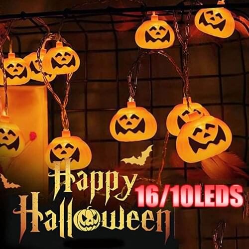 16/10LEDS Halloween Pumpkin Smiley String Lights Garland Fairy Light Halloween Party Home Decoration Battery Powered
