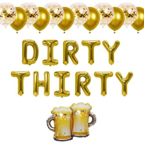 Dirty Thirty Happy 30th Birthday Banner Mylar Foil balloon Thirty Years Old Birthday Anniversary Party Decor Sign for Women Men