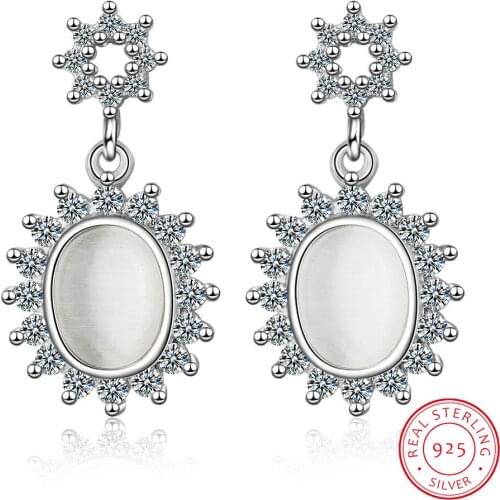 Korean Temperament Style Earrings with Cymophane Stone Silver 925 Jewelry Summer Flower Anniversary Party Wholesale