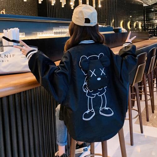 Teen Girls Fall Jackets 2021 New Cartoon Bear Loose Zipper Children Coat 8 10 11 12 13 14 years