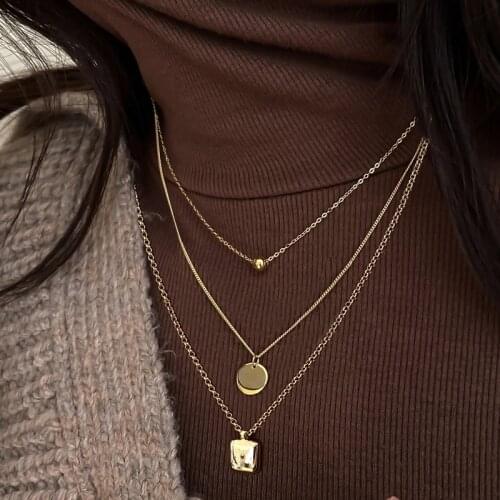 Minar Multi Layer Gold Color Beads Coin Pendant Necklace for Women 2021 Thin Linked Small Circle Chain Chokers Necklaces Gifts