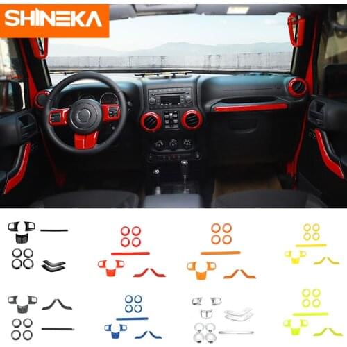SHINEKA Interior Mouldings 2 Doors 10PCS Car Steering Wheel Trim Air Condition Vent Cover Sticker For Jeep Wrangler JK 2011-2017