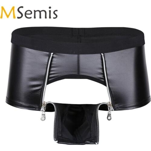 Mens Swimsuit Swimming Trunks Boxer Shorts Swimming Suit Leather Swimwear Zipper Pouch Panties Underpants Male Swim Shorts