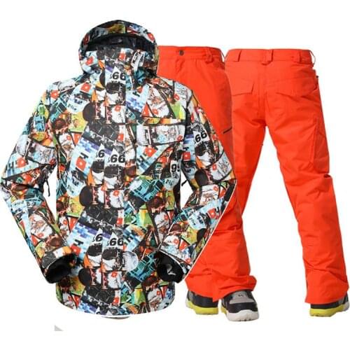 GSOU SNOW Mens Snow Suit Jackets outdoor Sports Snowboarding Clothing waterproof windproof Breathable ski jacket + Snow Bibs