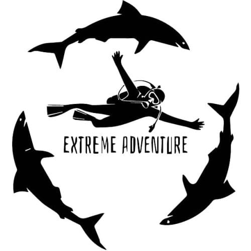 Extreme Diving Adventurer Shark Pattern Decals Car Window Decoration Personality Pvc Waterproof Decals Black/white, 18cm*16cm