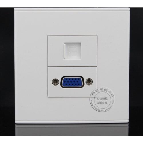 Wall Socket Plate 2 Ports VGA & RJ45 Cat5e Panel Faceplate Outlet 86*86mm Home Adapter