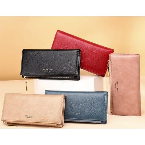 New Ladies PU Wallet Korean Version Long Clutch Small Fresh Tri-fold Wallet Fashion Zipper Buckle Coin Purse