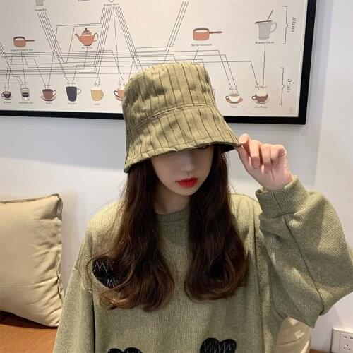 Vertical Stripes Bucket Hat for Women Girl Fashion Solid Panama Fishing Caps Summer Outdoor Flat Fisherman Hats Bonnet Femme New