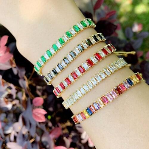 2021 Couple Unisex Jewelry Paved CZ Rainbow Multicolor Green Black Red Women Jewelry Gold Charm Crystal Adjustable Link Bracelet