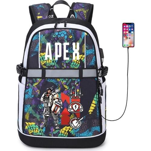 Anime Apex Legends USB Backpack Casual Oxford Cartoon Travel Schoolbag Student Teenger Knapsack Laptop Bag Zipper Bookbag