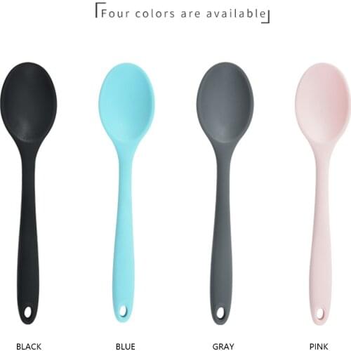 4 Color Food Grade Silicone Long-handled Soup Spoon Solid Color Kids Spoon Kitchen Silicone Spoon Flatware Utensils Accessories