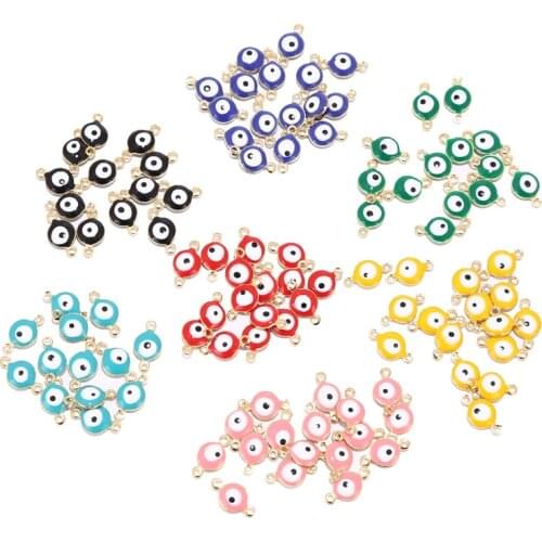 20pcs/lot Stainless Steel Gold Tone 8mm Width Connectors Turkish Evil Eye Charms Accessories For DIY Jewelry Making Findings