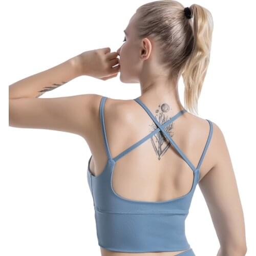 Yoga Bra Back Cross Push Up Padded Gym Fitness Bras Crop Tops Women Plain Soft Nylon Yoga Workout Sports Bras Removable Pads