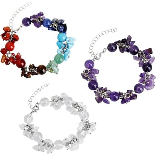 TUMBEELLUWA 7 Chakra Chips Beads Bracelet Energy Healing Crystal Yoga Meditation Balance Bangle