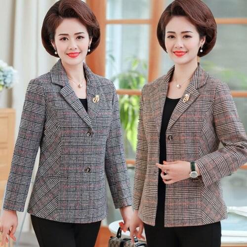 2021 Spring Autumn Middle-aged Women Plaid Long Sleeve Casual Jackets Coat Mother Elegant Jacket Clothes Cortaviento Mujer F131