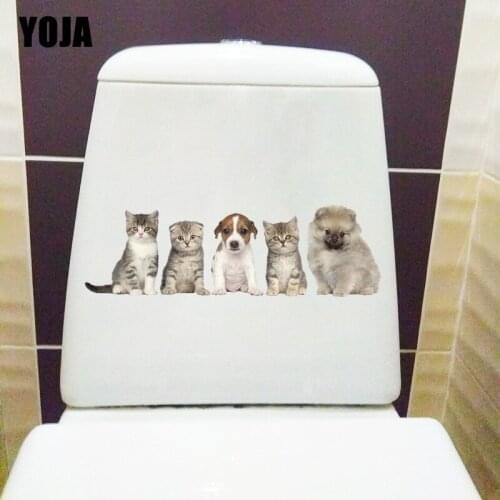 YOJA 24.6*7.9CM A Group Of Cute Cats And Dogs Classic Toilet WC Decor Funny Animal Home Wall Sticker T1-1035