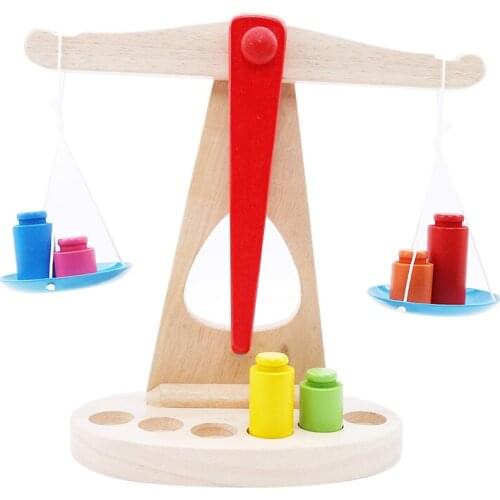Funny Wooden Balance Scale Toy Montessori Educational Toy Weighing Scale Sensorial Early Education Game Toys Preschool Training