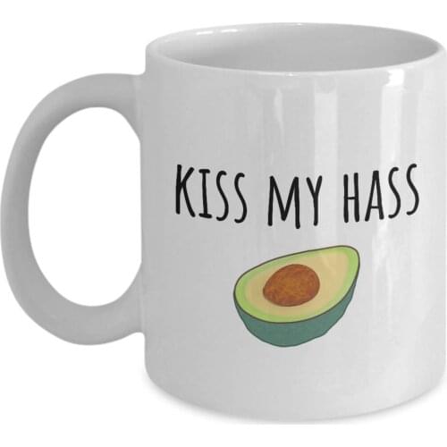 Funny Vegan Mug -Healthy Food, Wellness - Foodie, Health Nut - Kiss My Hass - Avocado Lover - Veganism, Coffee Mug 11oZ