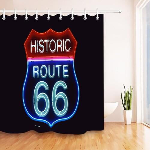 Vintage Historic Route 66 Mother Road Bathroom Shower Curtain Waterproof Polyester Fabric Bathroom Curtain & 12 Hooks