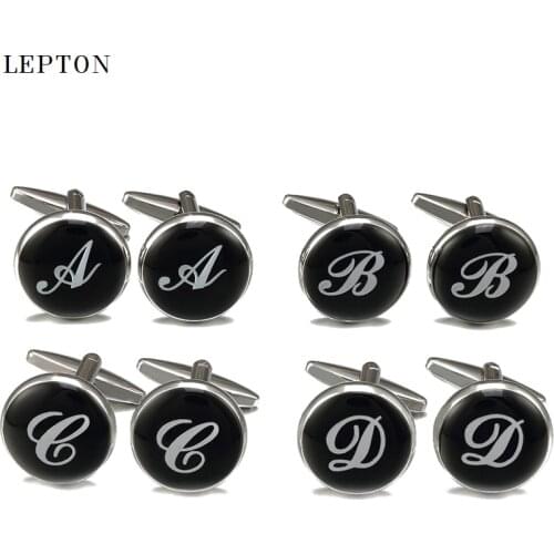 Hot Sale Black Letters Cufflinks For Mens Round Silver Color A ~ Z Letters cuff links Men shirt cuffs Cufflinks Relojes gemelos