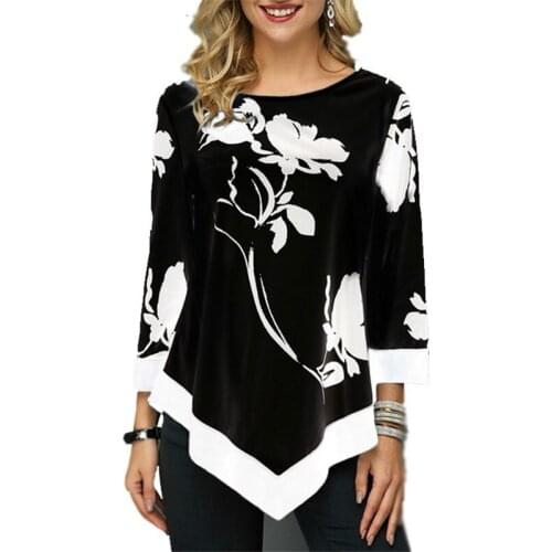 New Spring 5xl Large Size Women T Shirt Casual Irregular O-neck Lace Splice Floral Printing Tee Shirt Womens Tops Plus Size 4xl