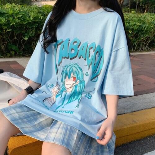 100% cotton woman tshirts summer casual women t shirt harajuku short sleeve O-neck Cartoon anime t-shirts korean young girl tops