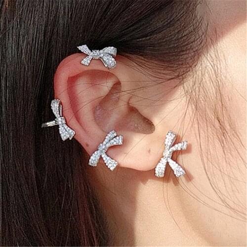 1pc Bowknot Ear Cuff Earrings For Women 2021 New Design Personality Big Hanging Earings With Shinning Rhinestones