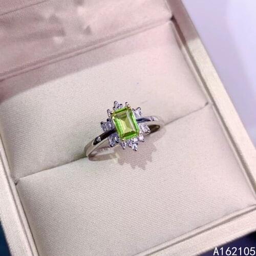 925 pure silver Chinese style natural Peridot womens fresh popular rectangular adjustable gem ring fine jewelry support detecti