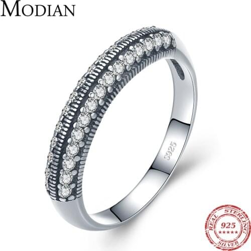 Modian Vintage Sparkling Clear CZ Ring 100% 925 Sterling Silver Stackable Finger Rings For Women Wedding Statement Fine Jewelry