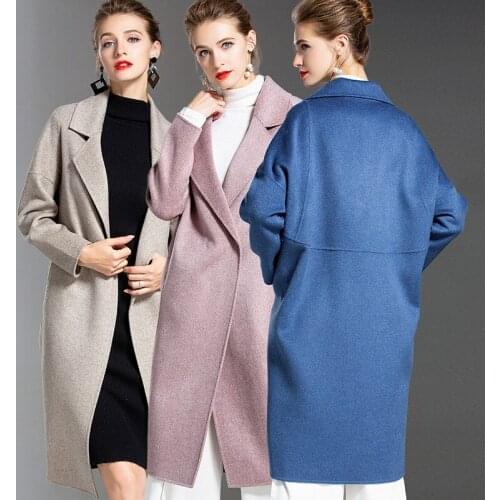 Womens winter coat grey blue Double-sided wool cashmere outwear 2019 autumn plus size ladies fashion overcoats long free ship
