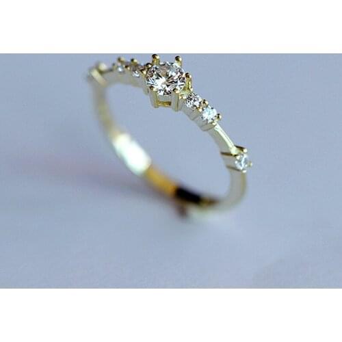 100% Real 925 Sterling Silver Gold Engagement Ring Cute Female Small Round Stone Rings For Women Minimalist Wedding Bands Ring