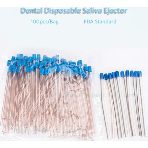 100PCS Dental Disposable Saliva Ejector Suction Tips Aspirator Nozzles Galvanized Suction Tube Oral Hygiene