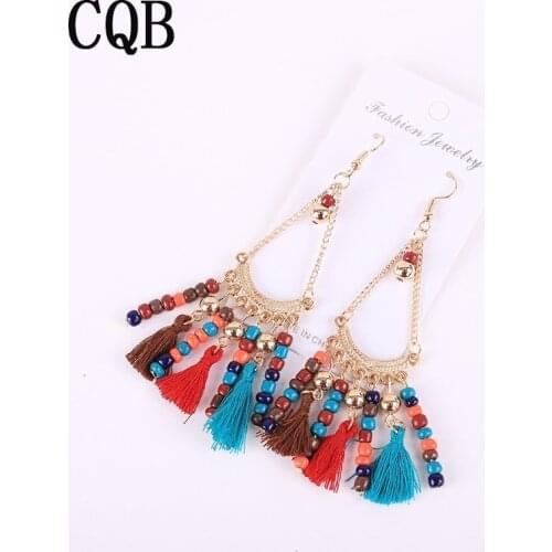 2019 handmade beads acrylic new tassel earrings bohemian opal large handmade female fashion charm wedding gift wholesale retro