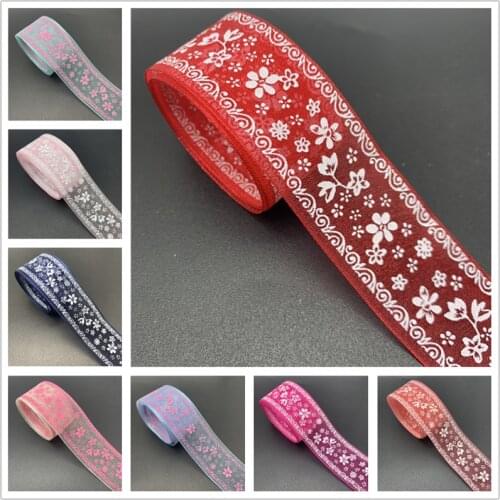 5yards 25mm Colorful Organza Ribbon Printed Flower Ribbons For Bow Wedding Christmas Decoration DIY Sewing Crafts