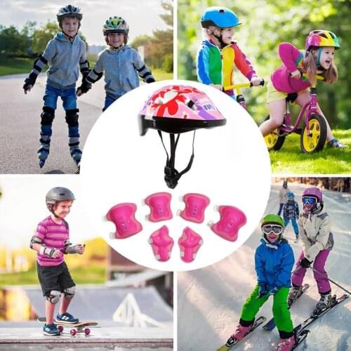 7PCS Breathable Protective Gear Set Kids Helmet Knee Wrist Elbow Pads for Skatboard
