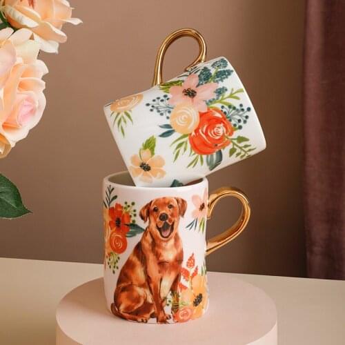 American Cartoon Dog Mugs With Gold Handle Ceramic Animal Cup For Coffee Tea Water Milk Drinkware Kitchen Office Home Decor Gift