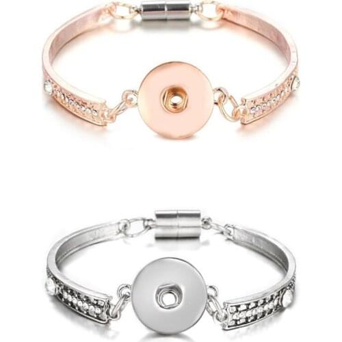 Rose Gold Silver plated Snap Bracelet For Women Men Fit DIY 18mm Snap Buttons Jewelry Snap Button Bracelet Bangles