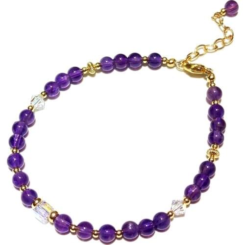 Lii Ji Amethyst Austrian Crystal 14K Gold Filled Bracelet 17+3cm Natural Purple 4mm Stone Handmade Jewelry For Women Gift