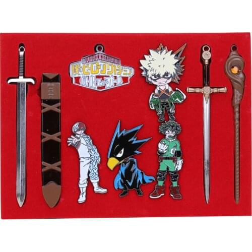 8pcs/set My Hero Academia Boku no Hero Keychain Brooch Metal Alloy Hand Made Anime Cosplay Accessories Cartoon Key Ring